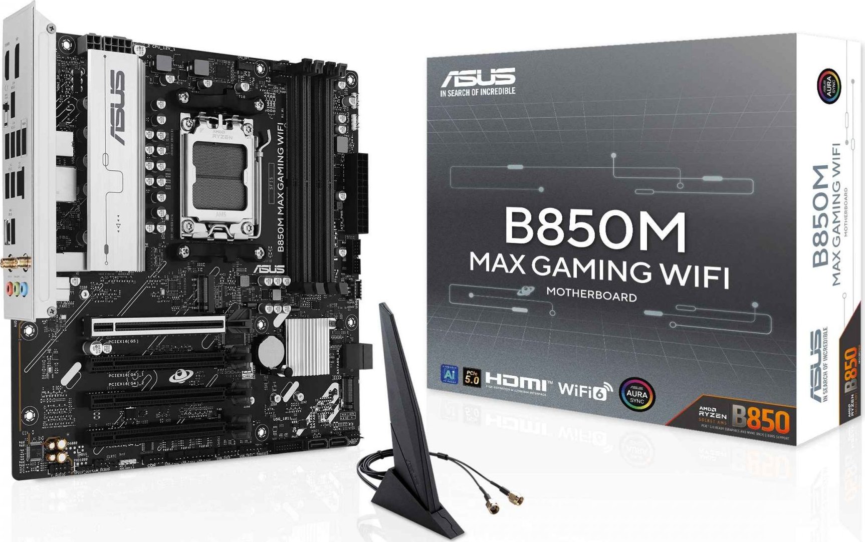 ASUS MB Sc AM5 B850M MAX GAMING WIFI, AMD B850, 4xDDR5, 1xDP, 1xHDMI, WiFi, mATX