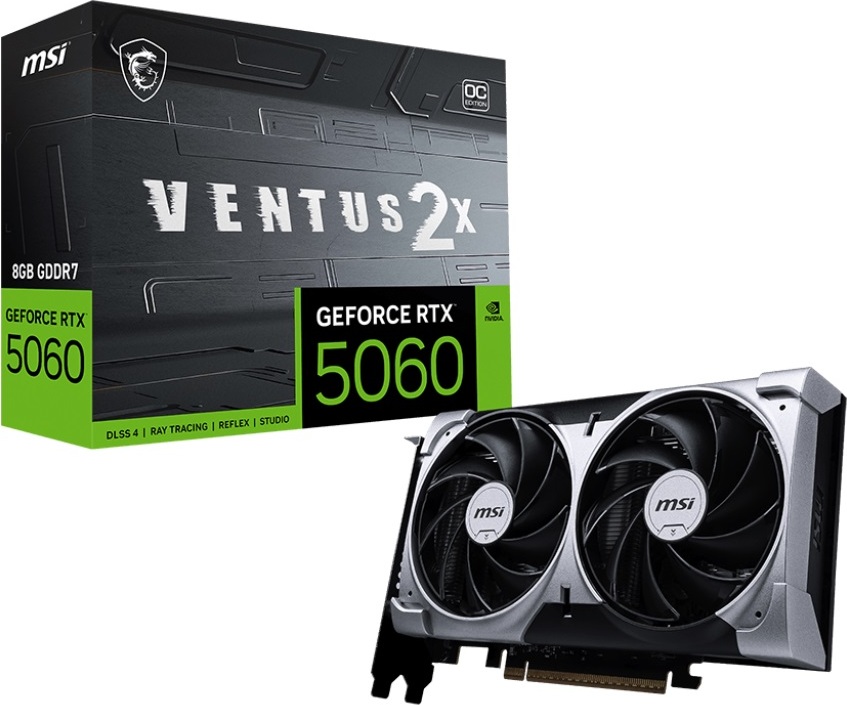 MSI VGA NVIDIA GeForce RTX 5060 8G VENTUS 2X OC, RTX 5060, 8GB GDDR7, 3xDP, 1xHDMI