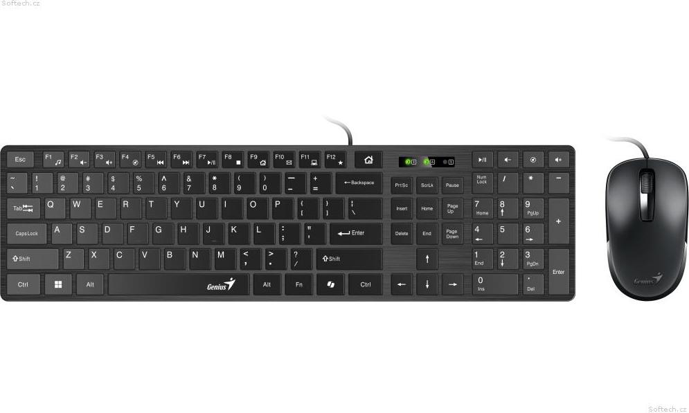 GENIUS set klávesnice + myš Slimstar C126/ Drátový set/ Copilot/ USB/ černá/ CZ+SK layout