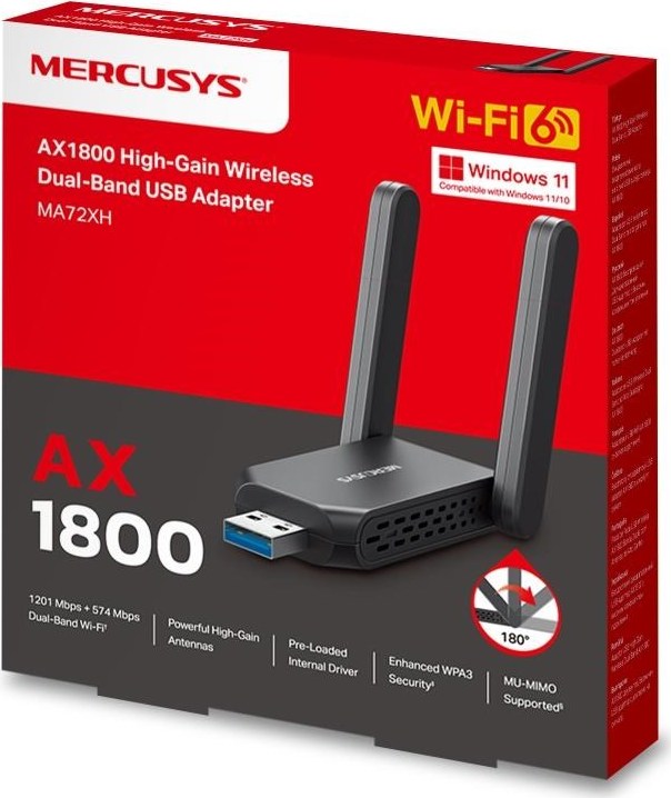 MERCUSYS MA72XH WiFi6 USB adapter (AX1800,2,4GHz/5GHz,USB3.0)