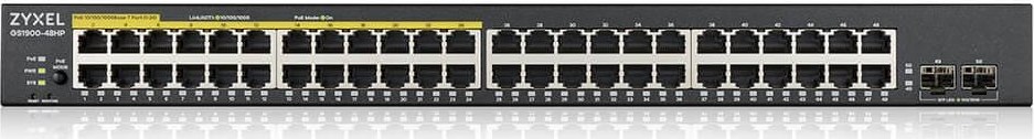 Zyxel GS1900-48HP v2 50portový gigabitový webový inteligentný PoE prepínač, 48x gigabitový RJ45 (24x PoE), 2x SFP, rozpočet PoE 170W