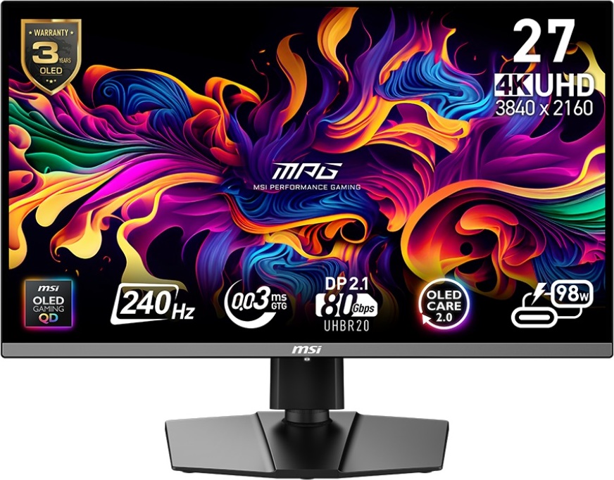 MSI LCD MPG 272URX QD-OLED, 26.5", 3840x2160, QD-OLED, 0,03ms, VESA 100x100, Black