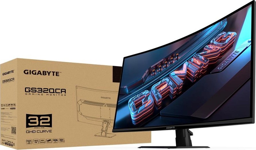 GIGABYTE LCD - 32" Gaming monitor GS32QCA, Prohnutý VA 1500R, 2560x1440 QHD, 180Hz, 3500:1, 250cd/m2, 1ms, 2xHDMI, 1xDP