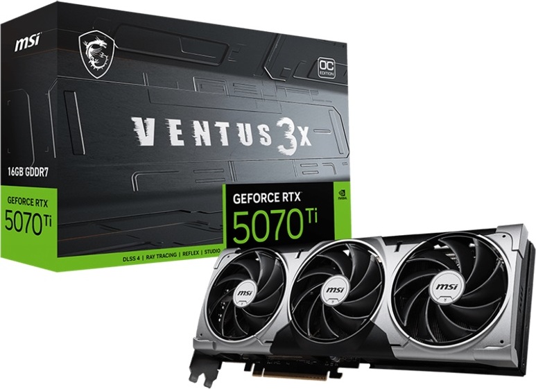 MSI VGA NVIDIA GeForce RTX 5070 Ti 16G VENTUS 3X OC, RTX 5070 Ti, 16GB GDDR7, 3xDP, 1xHDMI