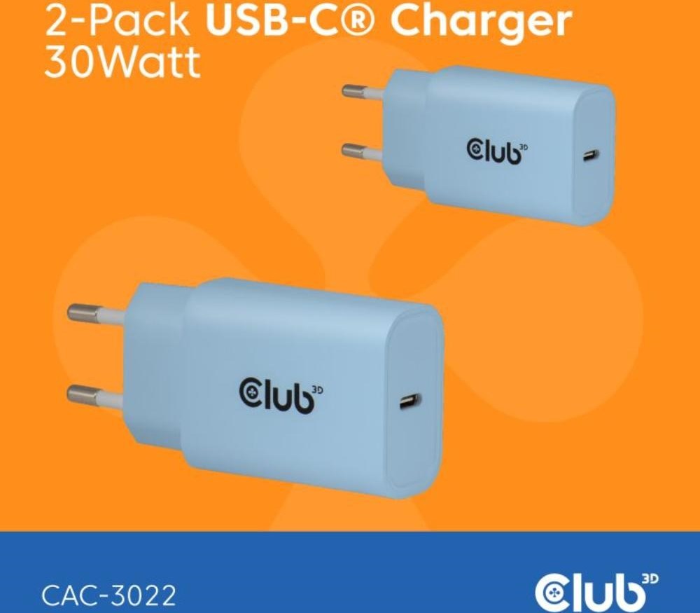 Club 3D Club3D Nabíječka, USB-C, Power Delivery 15V/2A, 2-pack, modrá