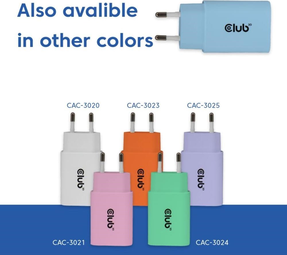 Club 3D Club3D Nabíječka, USB-C, Power Delivery 15V/2A, 2-pack, modrá