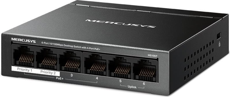 MERCUSYS switch MS106P (6x100Mb/s,4xPoE+,67W,fanless)