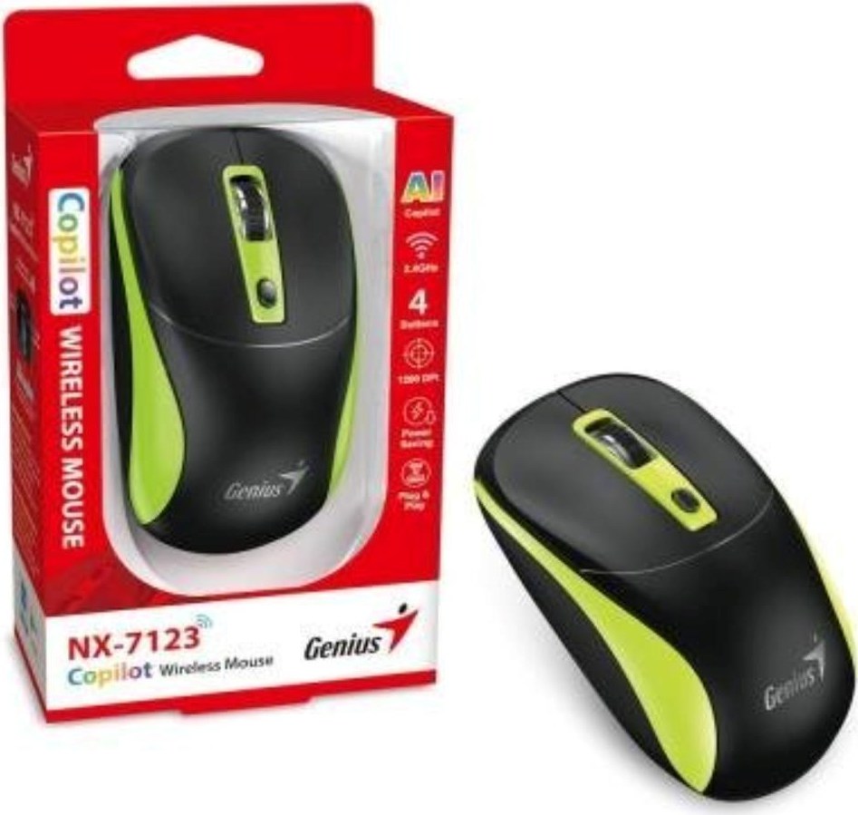 GENIUS myš NX-7123/ 1200 dpi/ bezdrátová/ Copilot/ černo-zelená