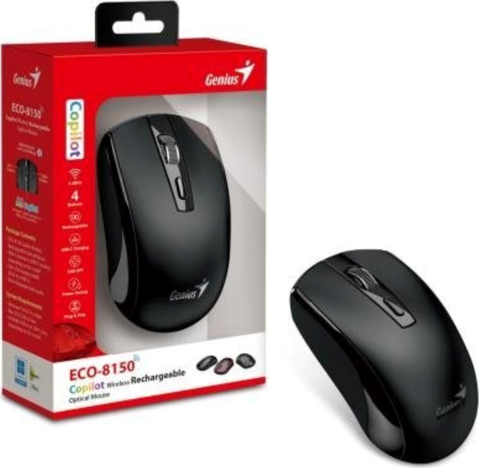 GENIUS myš ECO-8150/ 1200 dpi/ bezdrátová/ dobíjecí/ Copilot/ černá