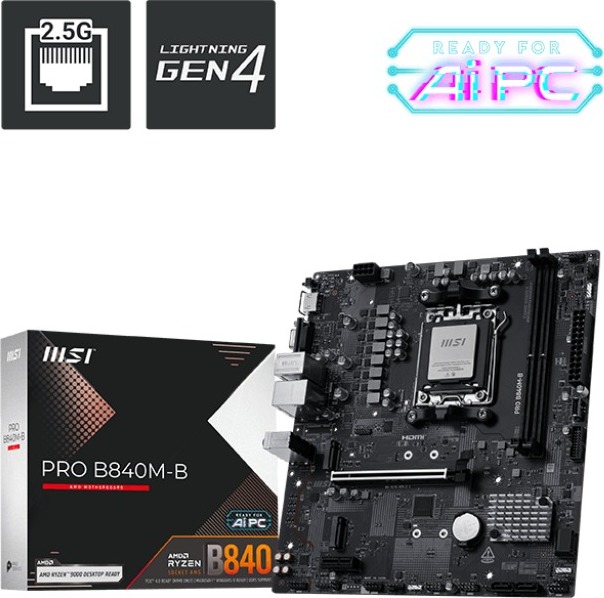 MSI MB Sc AM5 PRO B840M-B, AMD B840, 2xDDR5, 1xHDMI, 1xVGA, mATX