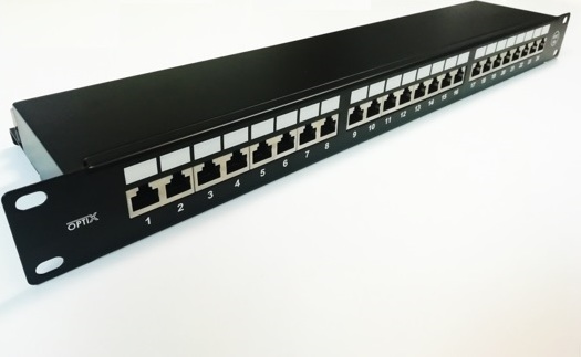 OEM Patch panel 24p.Cat6A STP 1U osazený černý