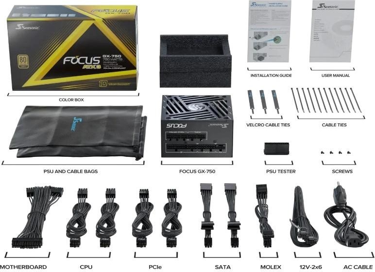 SEASONIC zdroj 750W Focus GX-750, 80+ GOLD, ATX 3.1, PCIe 5.1