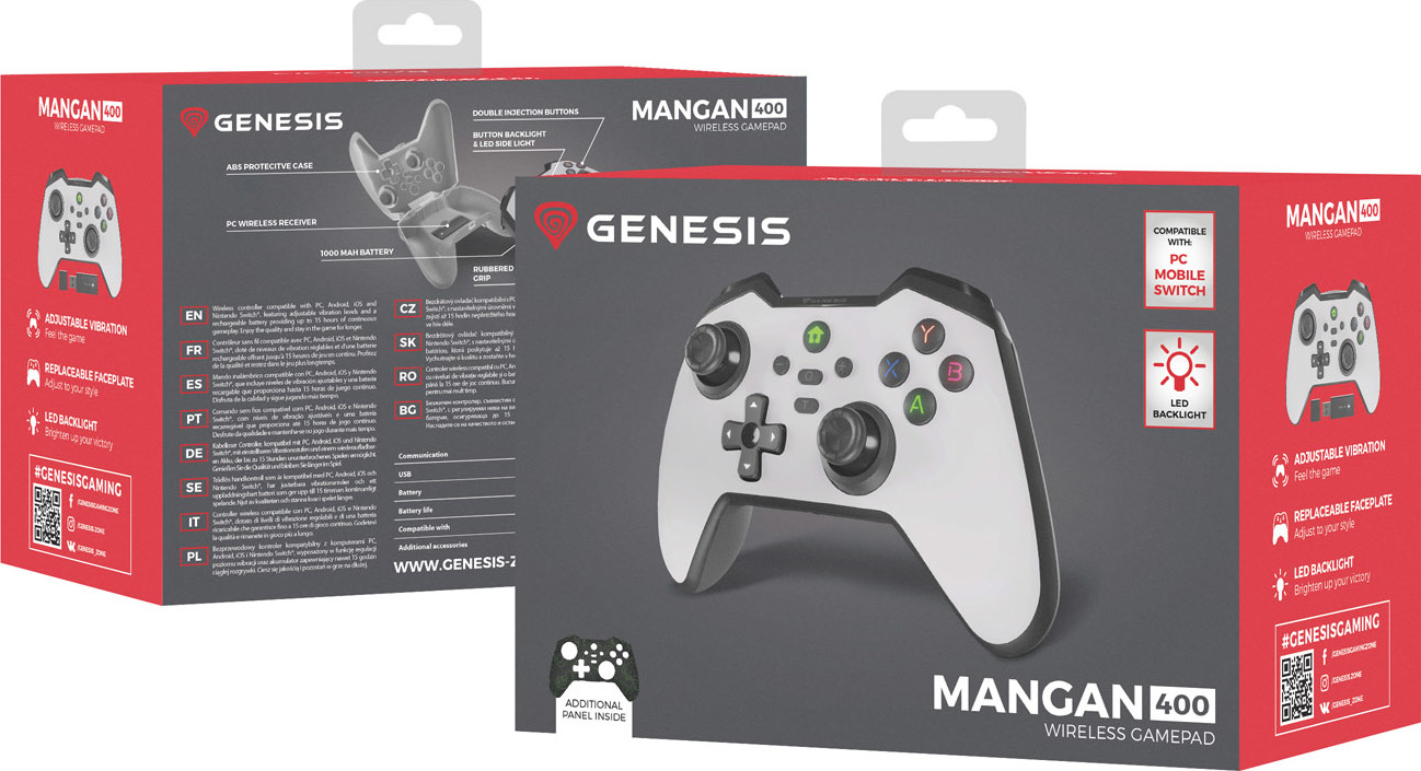 Bezdrátový gamepad Genesis MANGAN 400 pro PC/Switch/Mobil, bílý