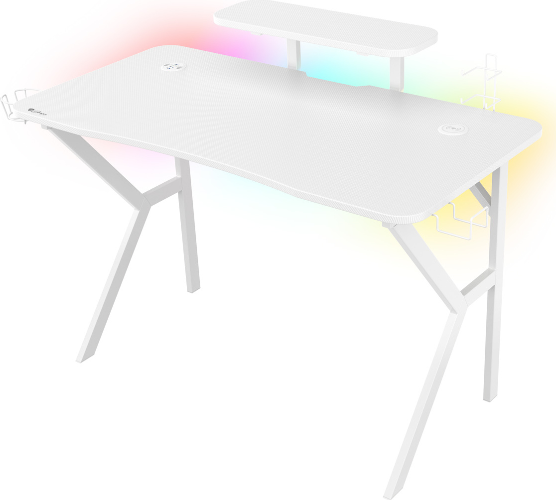 Genesis herní stůl Holm 320, RGB podsvícení, bílý, 120x60cm, 3xUSB 3.0, bezdrátová nabíječka