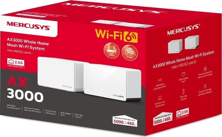 MERCUSYS Halo H85X(2-pack) WiFi6 Mesh (AX3000,2,4GHz/5GHz,1x2,5GbELAN/WAN,2xGbELAN/WAN)