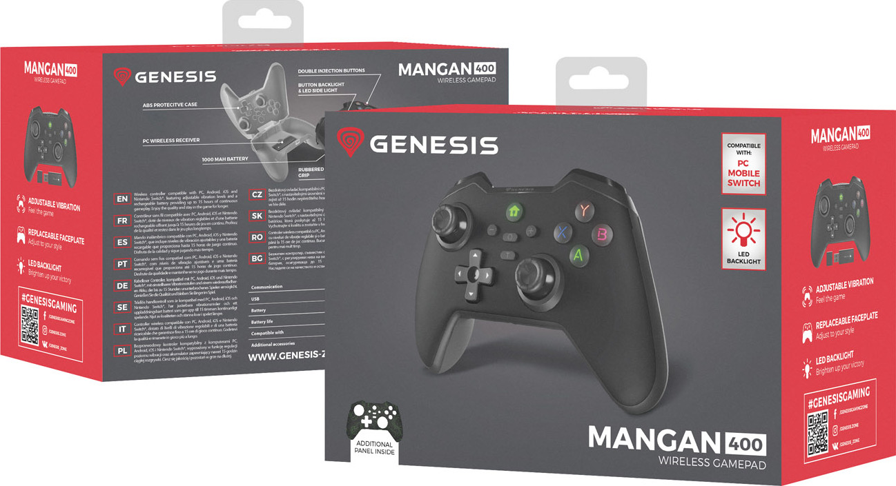 Bezdrátový gamepad Genesis MANGAN 400 pro PC/Switch/Mobil, černý
