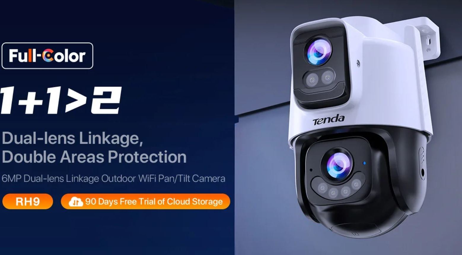 Tenda RH9-WCA - Venkovní otočná Dual Lens IP65 Wi-Fi 6 MPx kamera, noční LED, audio, detekce, CZ app