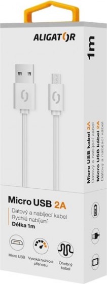 ALIGATOR Datový kabel 2A, Micro USB bílý