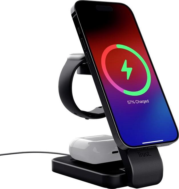 TRUST Bezdrátová nabíječka 3v1 Viro, pro IPhone, Apple Watch a Airpods, černá
