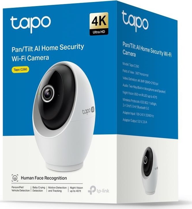 TP-Link Tapo C260 domácí-indoor kamera (8MP, 4K 2160p, IR 12m, WiFi, micro SD card)