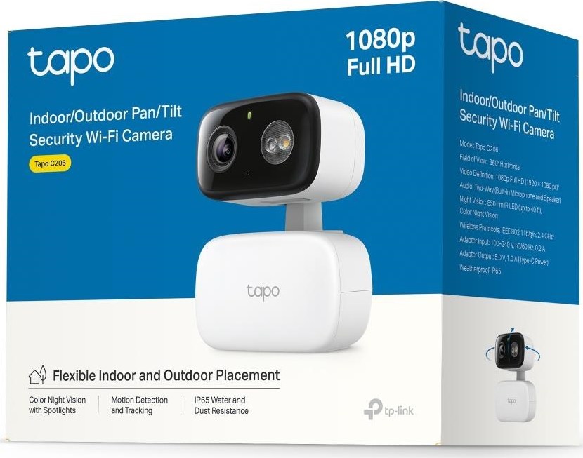 TP-Link Tapo C206 venkovní/outdoor kamera (2MP, 1080p, IR 12m, WiFi, micro SD card)