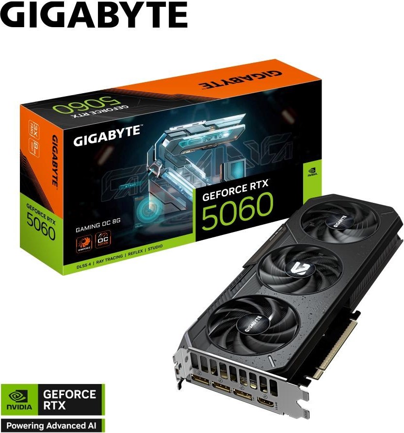 GIGABYTE VGA NVIDIA GeForce RTX 5060 GAMING OC 8G, 8G GDDR7, 3xDP, 1xHDMI