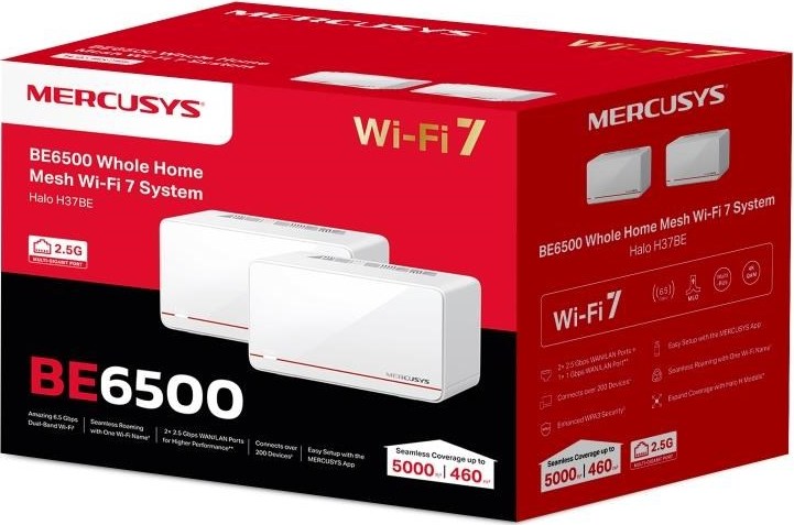 MERCUSYS Halo H37BE(2-pack) WiFi7 Mesh (BE6500,2,4GHz/5GHz,2x2,5GbELAN/WAN,1xGbELAN/WAN)