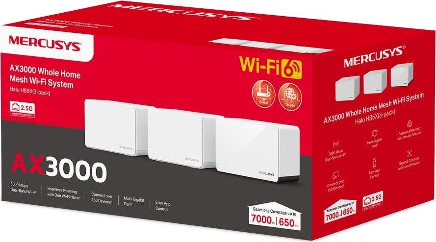 MERCUSYS Halo H85X(3-pack) WiFi6 Mesh (AX3000,2,4GHz/5GHz,1x2,5GbELAN/WAN,2xGbELAN/WAN)