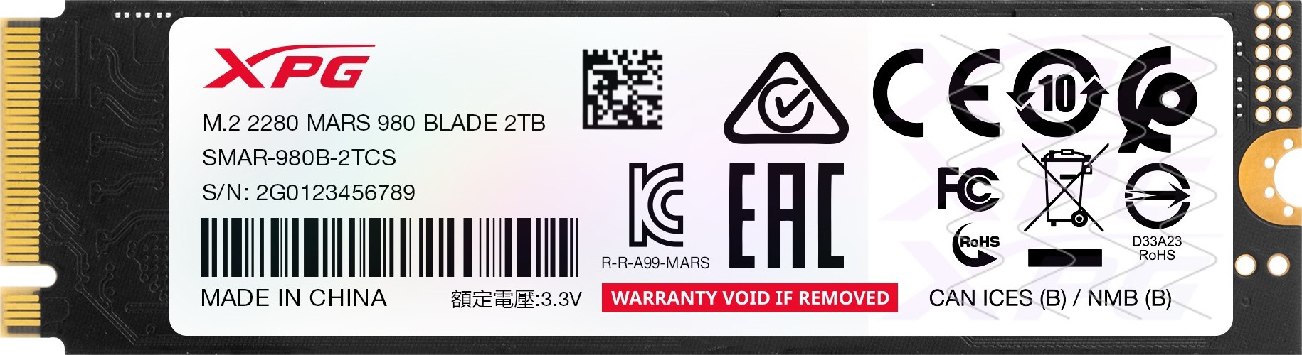 A-Data ADATA SSD 2TB XPG MARS 980 BLADE, PCIe Gen5x4, M.2 2280, (R:14000/ W:13000MB/s)