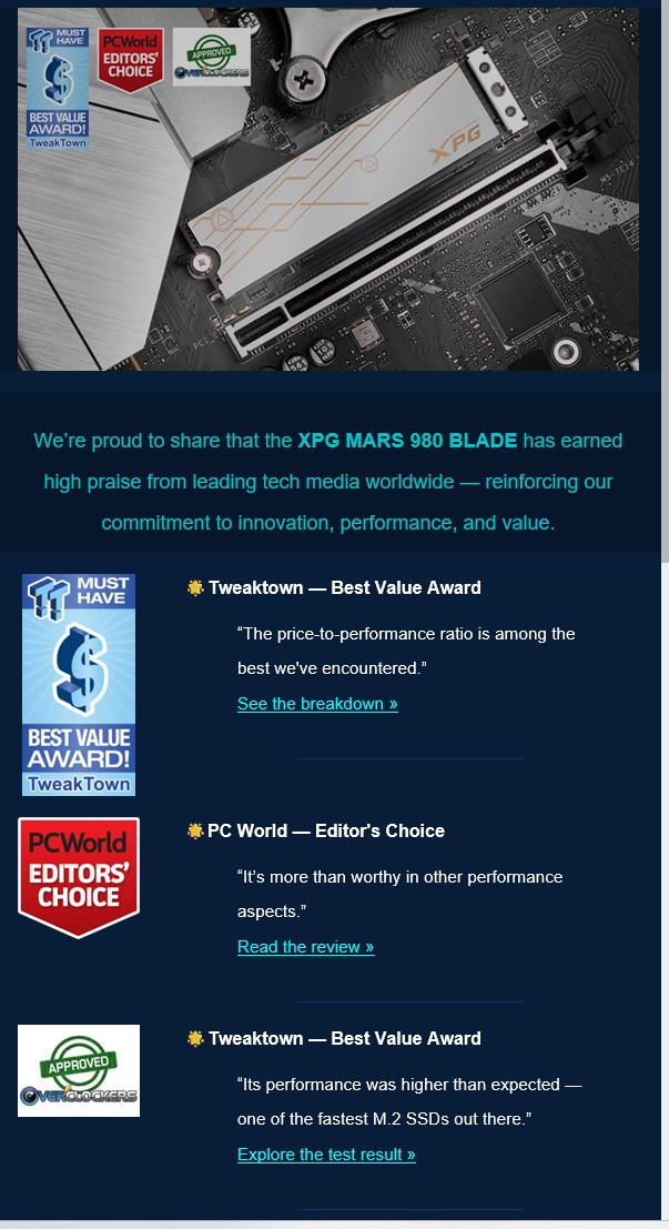 A-Data ADATA SSD 2TB XPG MARS 980 BLADE, PCIe Gen5x4, M.2 2280, (R:14000/ W:13000MB/s)