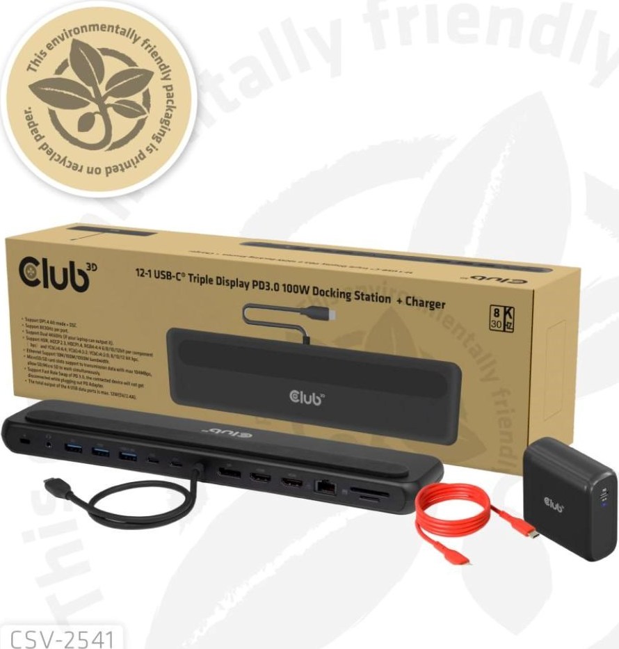 Club 3D Club3D Dokovací stanice USB-C 12v1, 2xHDMI, 1xDP, 2xUSB-C, 3xUSB, 1xRJ45, 1x3.5mm, černá