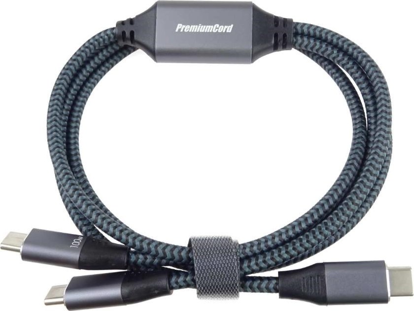 PREMIUMCORD Nabíjecí kabel USB-C, 2xUSB-C na USB-C, 100W, 1m, černá