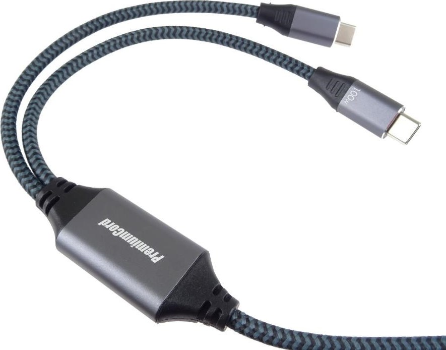 PREMIUMCORD Nabíjecí kabel USB-C, 2xUSB-C na USB-C, 100W, 1m, černá