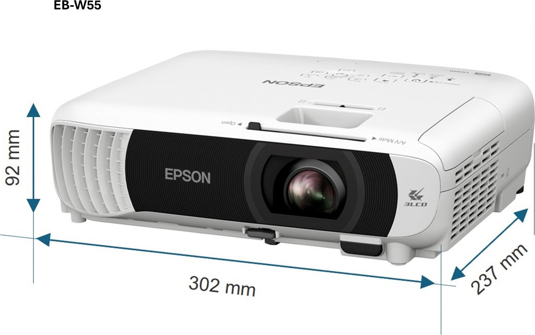 EPSON projektor EB-W55, WXGA, 16.000:1, HDMI, USB, Wi-Fi REPRO 2W