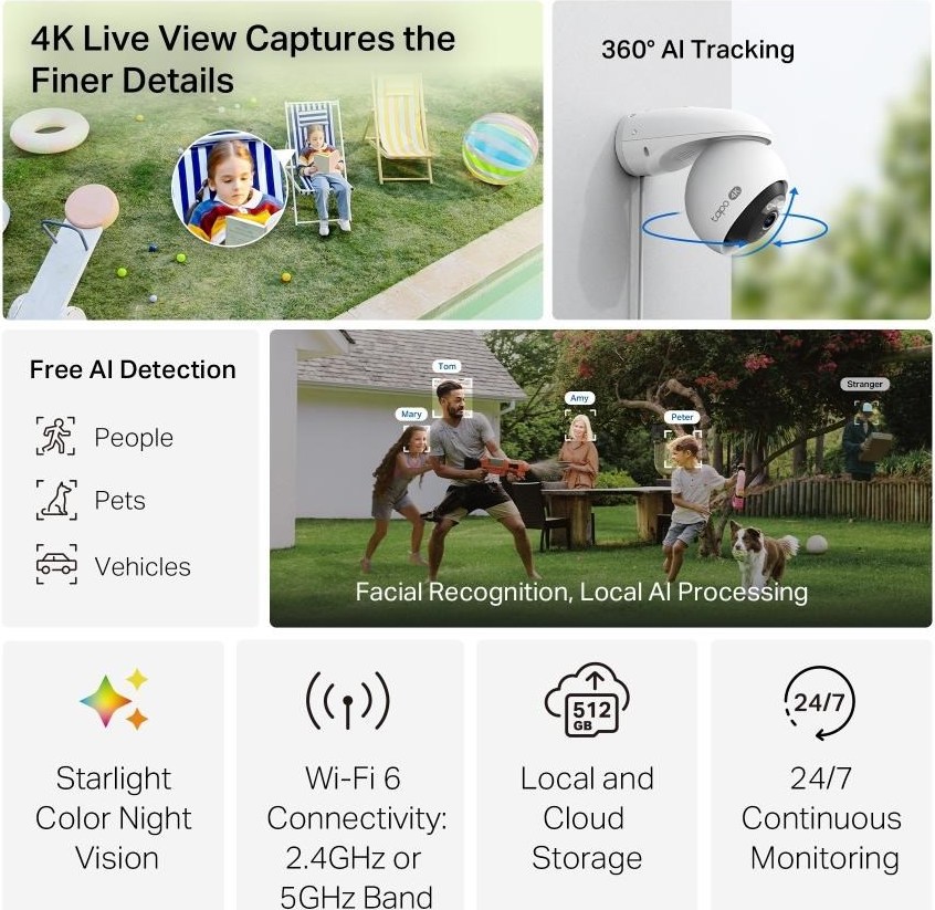 TP-Link Tapo C560WS venkovní-outdoor kamera (8MP, 4K 2160p, WiFi, IR 30m, microSD card)