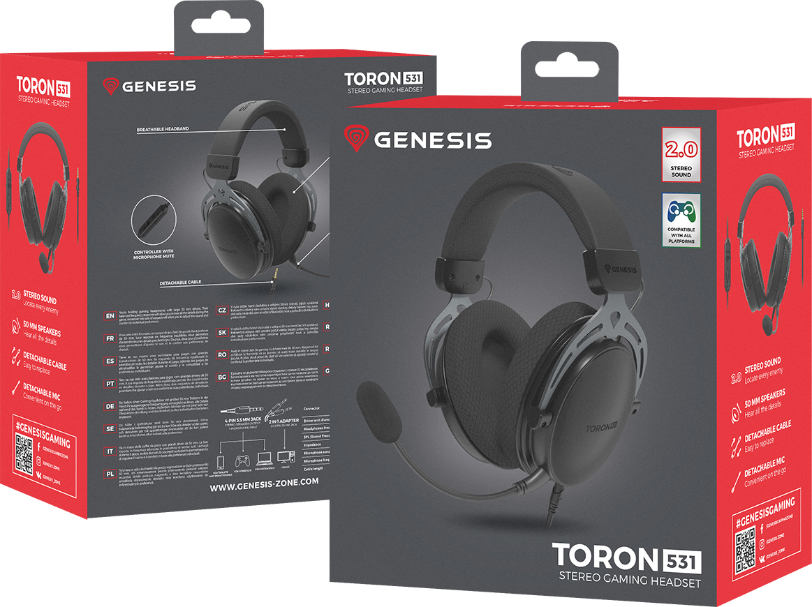Herní sluchátka s mikrofonem Genesis TORON 531/Stereo/Jack/Drát/Stand/Černá