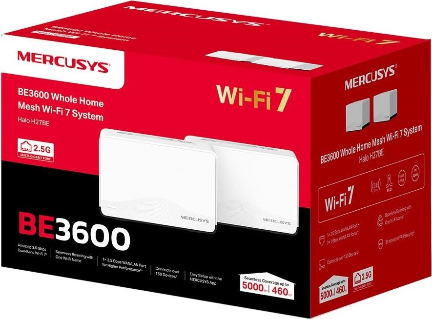 MERCUSYS Halo H27BE(2-pack) WiFi7 Mesh (BE3600,2,4GHz/5GHz,1x2,5GbELAN/WAN,2xGbELAN/WAN)
