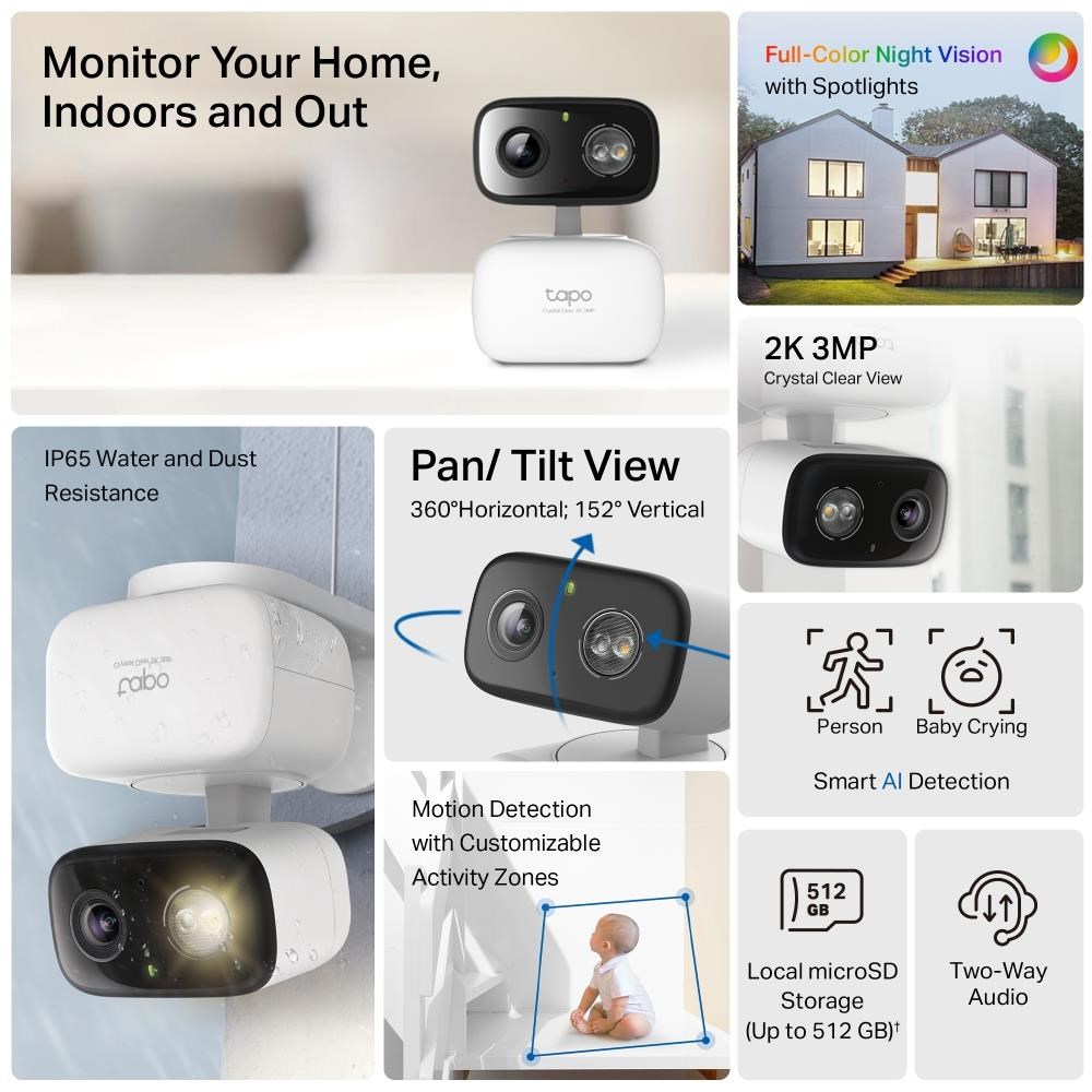TP-Link Tapo C216 venkovní/outdoor kamera (3MP, 2K 1296p, IR 12m, WiFi, micro SD card)