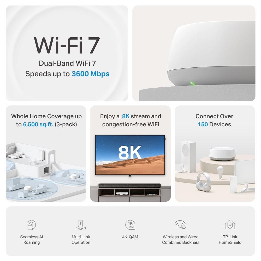 TP-Link Deco BE22(1-pack) WiFi7 Mesh (BE3600,2,4GHz/5GHz,2xGbELAN/WAN)