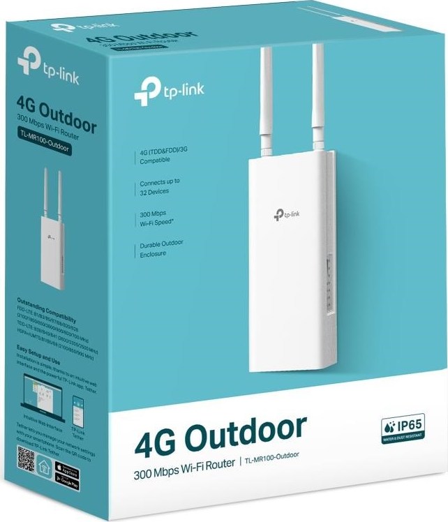 TP-Link TL-MR100-Outdoor venkovní WiiFi4 LTE router (N300, 4G LTE, 2,4GHz, 1x100Mb/s LAN, 1x100Mb/s LAN/WAN, 1xnanoSIM)