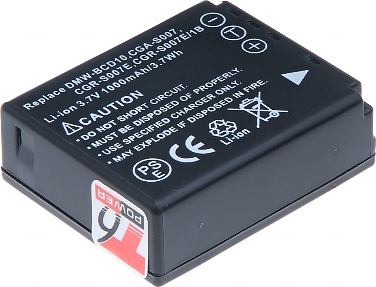 Baterie T6 Power pro Panasonic DMW-BCD10, CGA-S007, CGR-S007E, CGR-S007E/1B, 850mAh, 3,1Wh