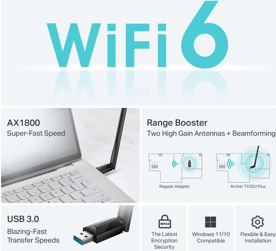 TP-Link Archer TX35U Plus WiFi6 USB adapter (AX1800,2,4GHz/5GHz,USB3.0)