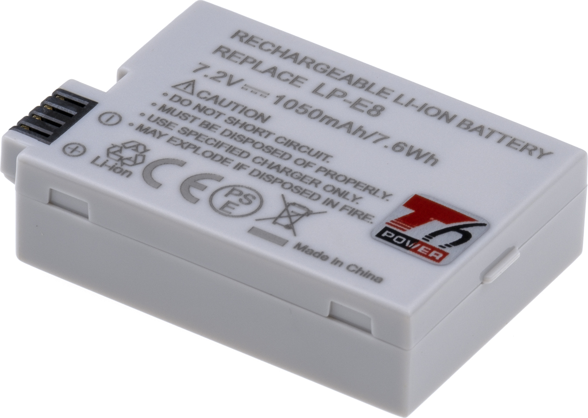 Baterie T6 power Canon LP-E8, 1050mAh, 7,6Wh, šedá
