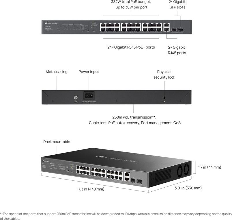 TP-Link OMADA switch ES228GMP (26xGbE,2xSFP,24xPoE+,384W)