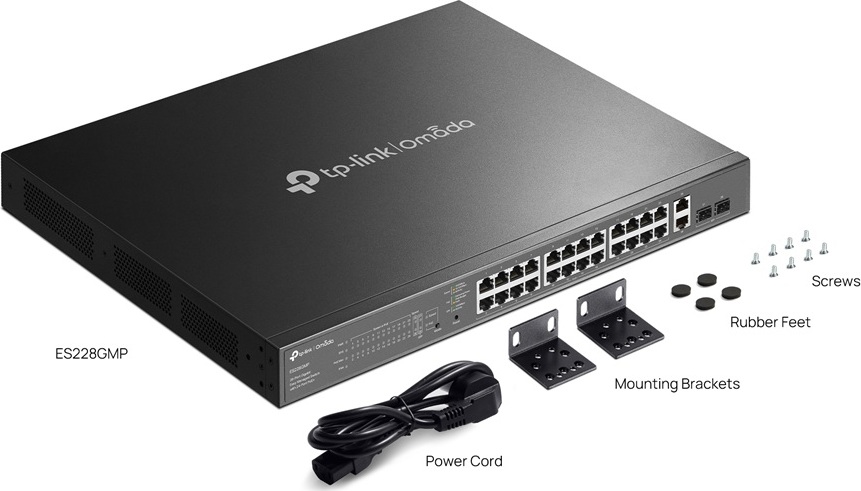 TP-Link OMADA switch ES228GMP (26xGbE,2xSFP,24xPoE+,384W)