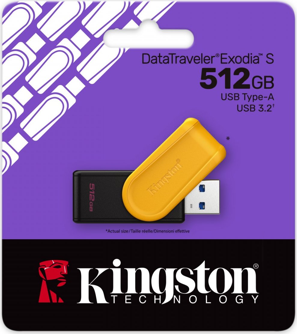 Kingston Flash Disk 512GB USB3.2 Gen 1 DataTraveler Exodia S (Black + Yellow)