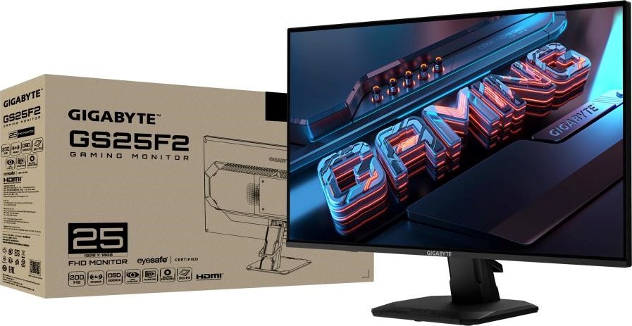 GIGABYTE LCD - 25" Gaming monitor GS25F2, IPS, 1920 x 1080 FHD, 200Hz, 1000:1, 300cd/m2, 1ms, 2xHDMI, 1xDP