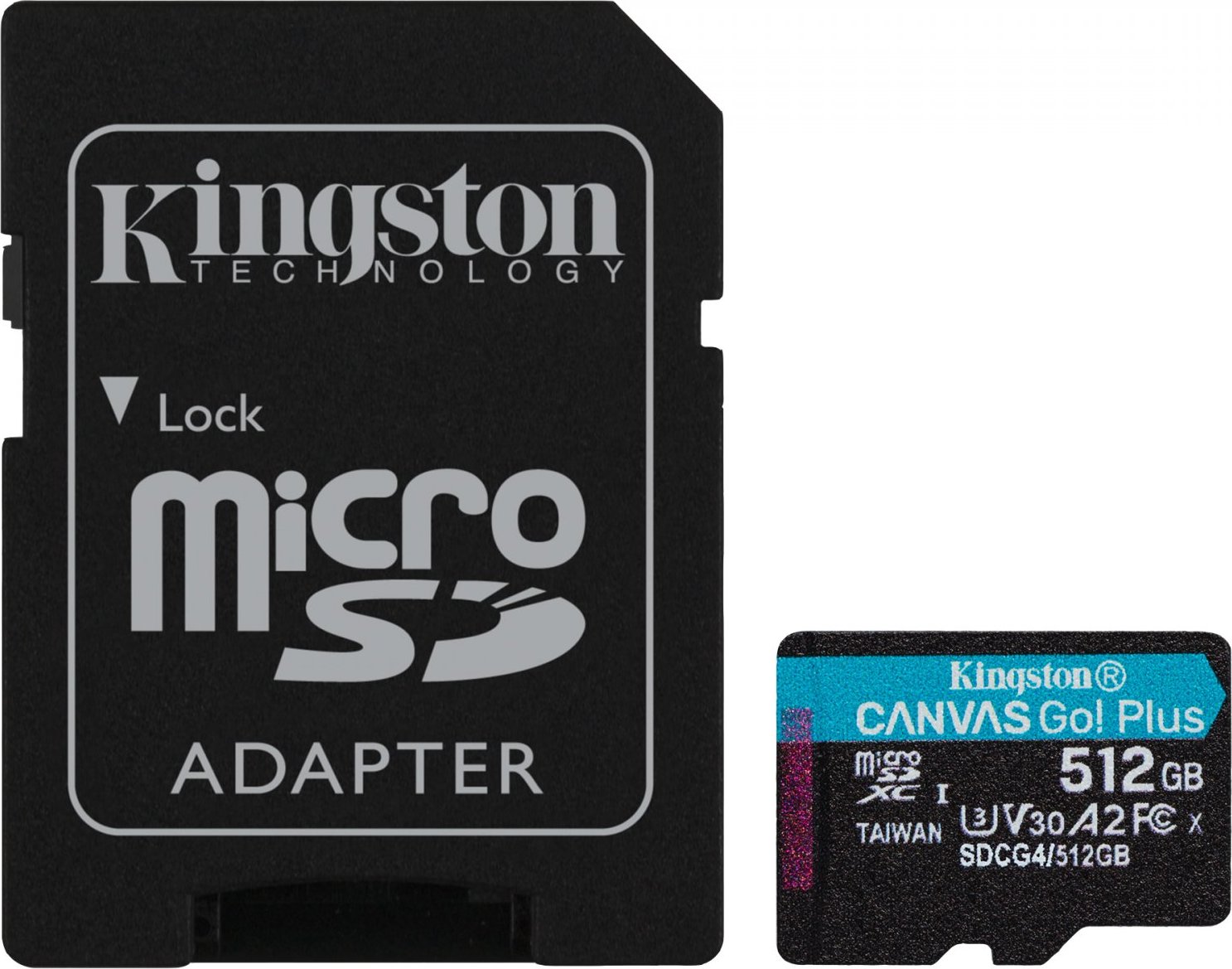 Kingston MicroSDXC karta 512GB Canvas Go! Plus, R:200/W:160MB/s, Class 10, UHS-I, U3, V30, A2 + Adaptér