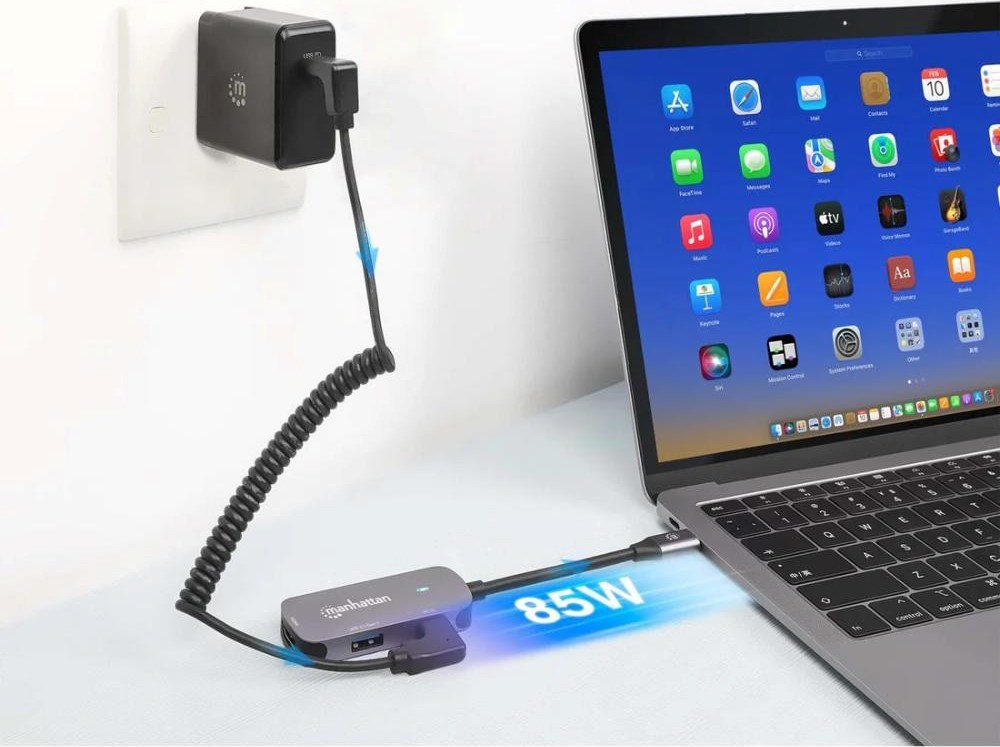 MANHATTAN Dokovací stanice USB-C 3v1, 1xHDMI, 1xUSB-C, 1xUSB, šedá