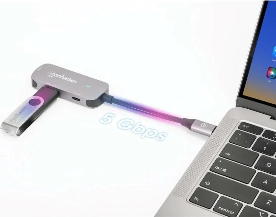 MANHATTAN Dokovací stanice USB-C 3v1, 1xHDMI, 1xUSB-C, 1xUSB, šedá